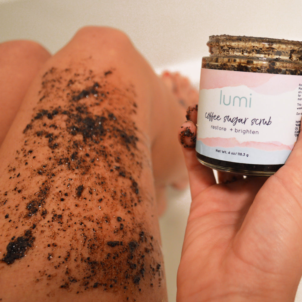 coffee scrub on leg