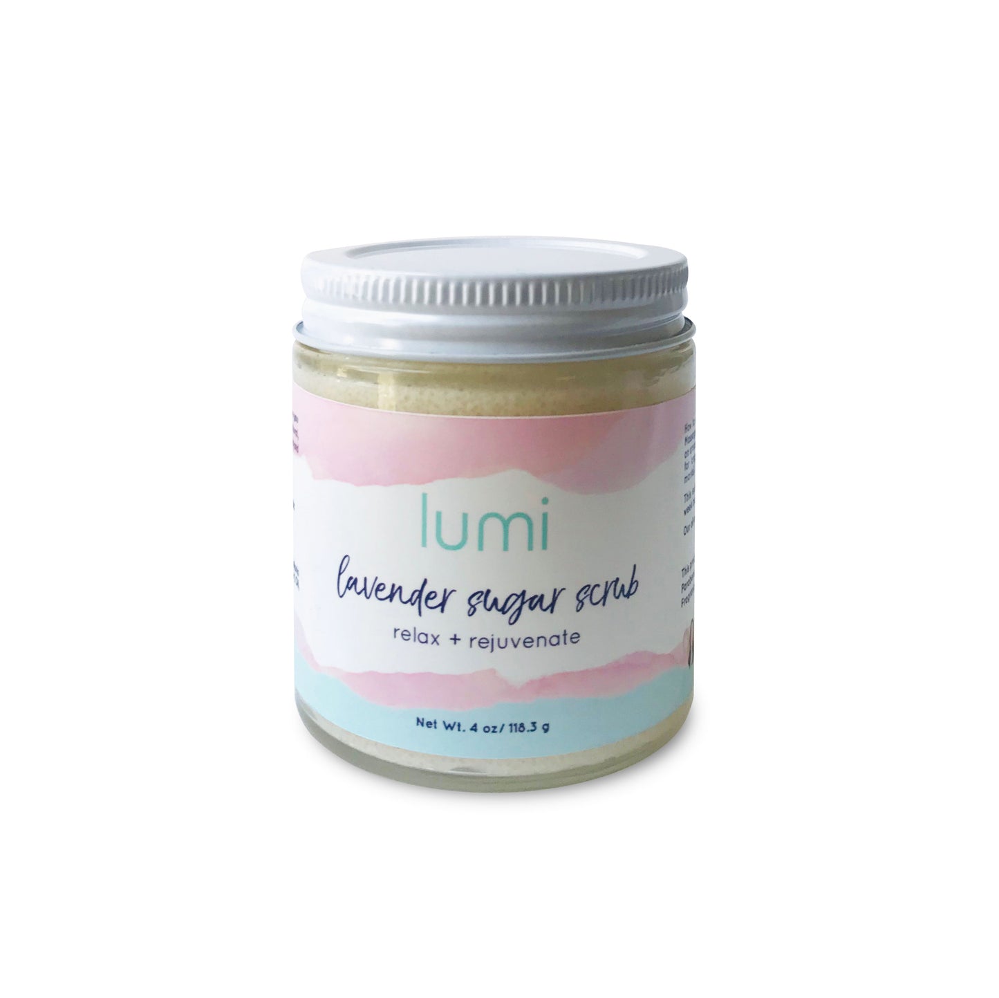 lavender sugar scrub in glass jar