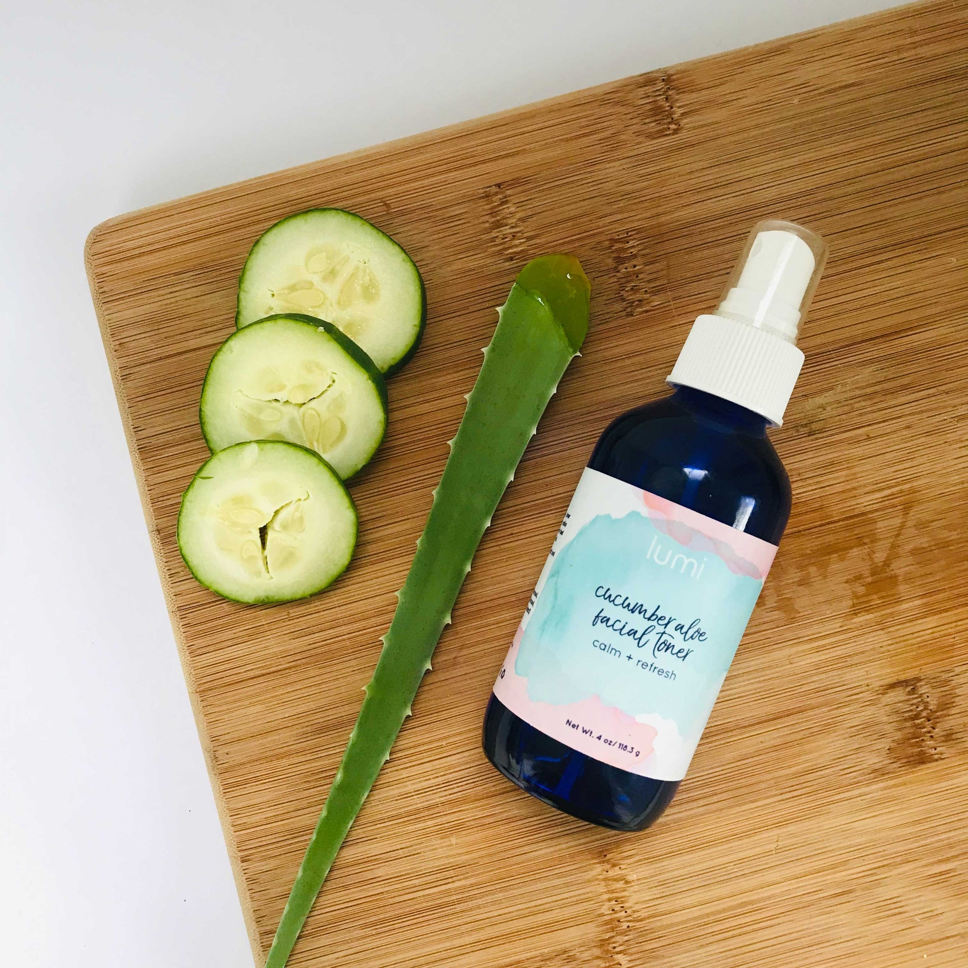 cucumber toner on board with cucumber and aloe