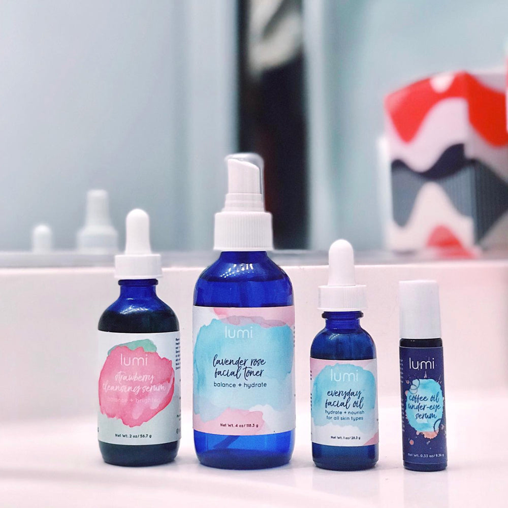 skincare lineup with toner